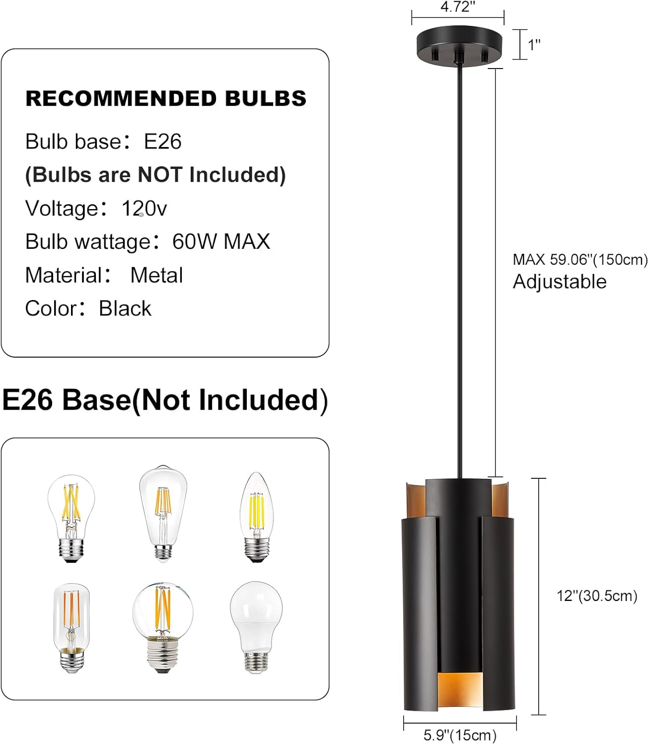 Lámpara colgante negra moderna de 1 luz para isla de cocina con pantalla de metal, lámpara colgante de techo industrial para comedor, entrada,