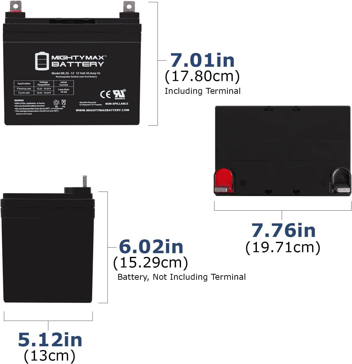 Mighty Max Battery Batería de 12 V 35 AH para silla de ruedas Merits MP3CF, MP3F, MP3C, MP3U – 2 unidades