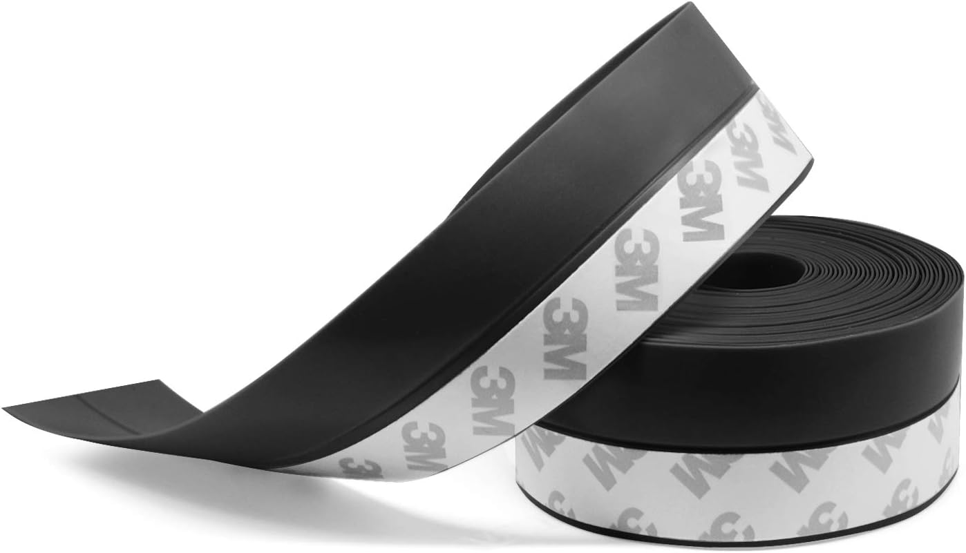 TAROSE Burlete para puerta, 33 pies, burlete para puerta, tapón para puerta de ducha, sello de ventana, cinta adhesiva de silicona (negro, 0.88