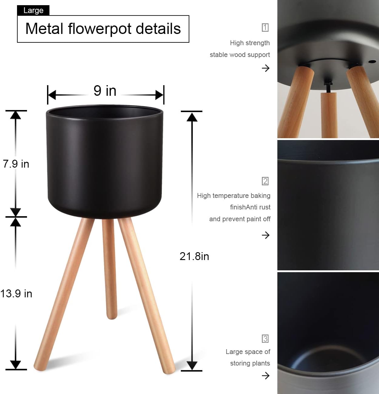 Maceta de metal Mid-Century con soportes, elegante y moderna maceta de pie para el suelo, adecuada para orquídeas, decoración de aloe para