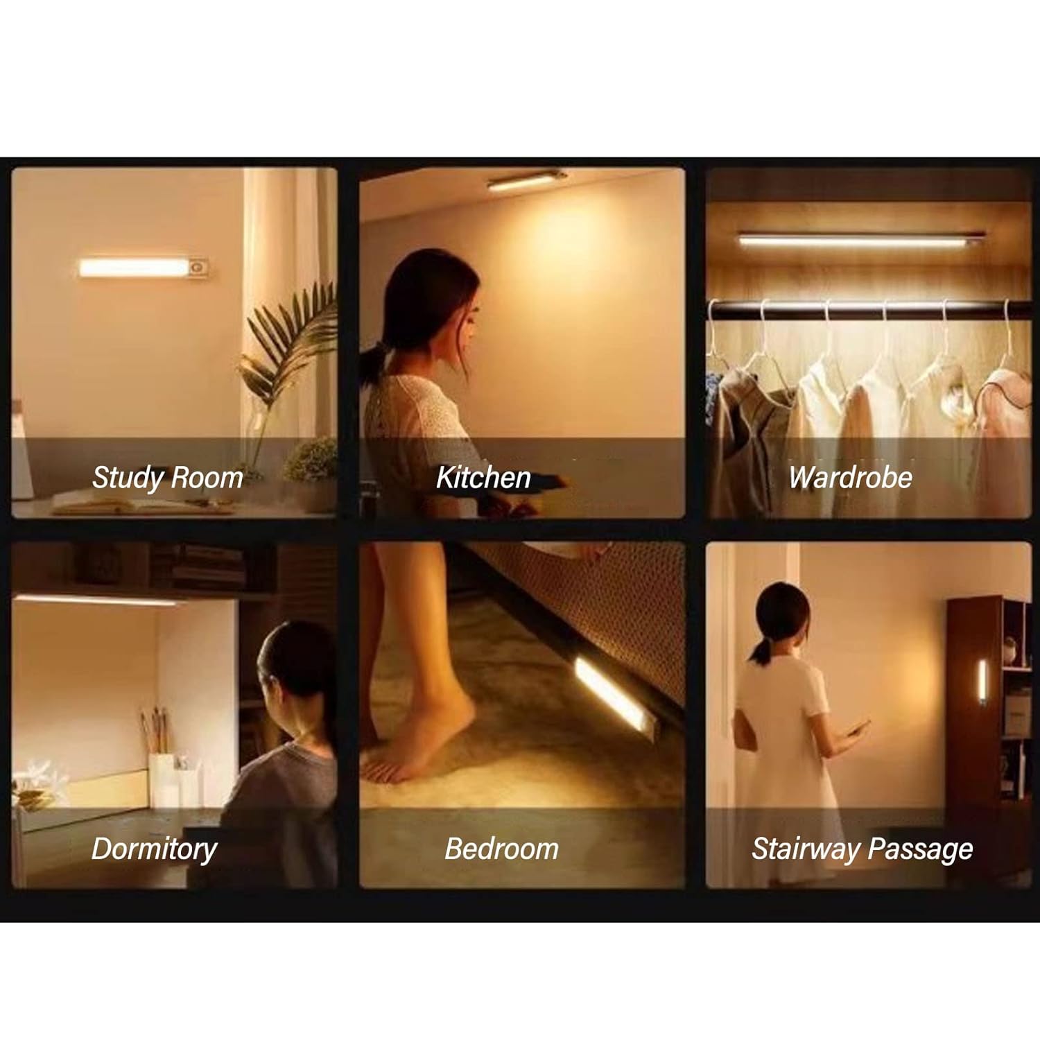 Tira de luz LED de inducción, 90 lúmenes, 2 modos de trabajo, multifuncional, batería de 1000 mAh, sensor de movimiento, luz para sala de estudio y