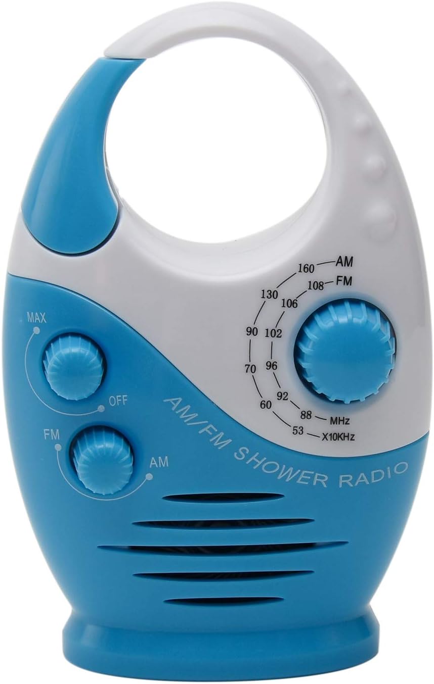 Radio de ducha, 3 V 0.5 W, volumen ajustable, para ducha AM FM, altavoz portátil impermeable, altavoces de ducha para baño, radio inalámbrica con