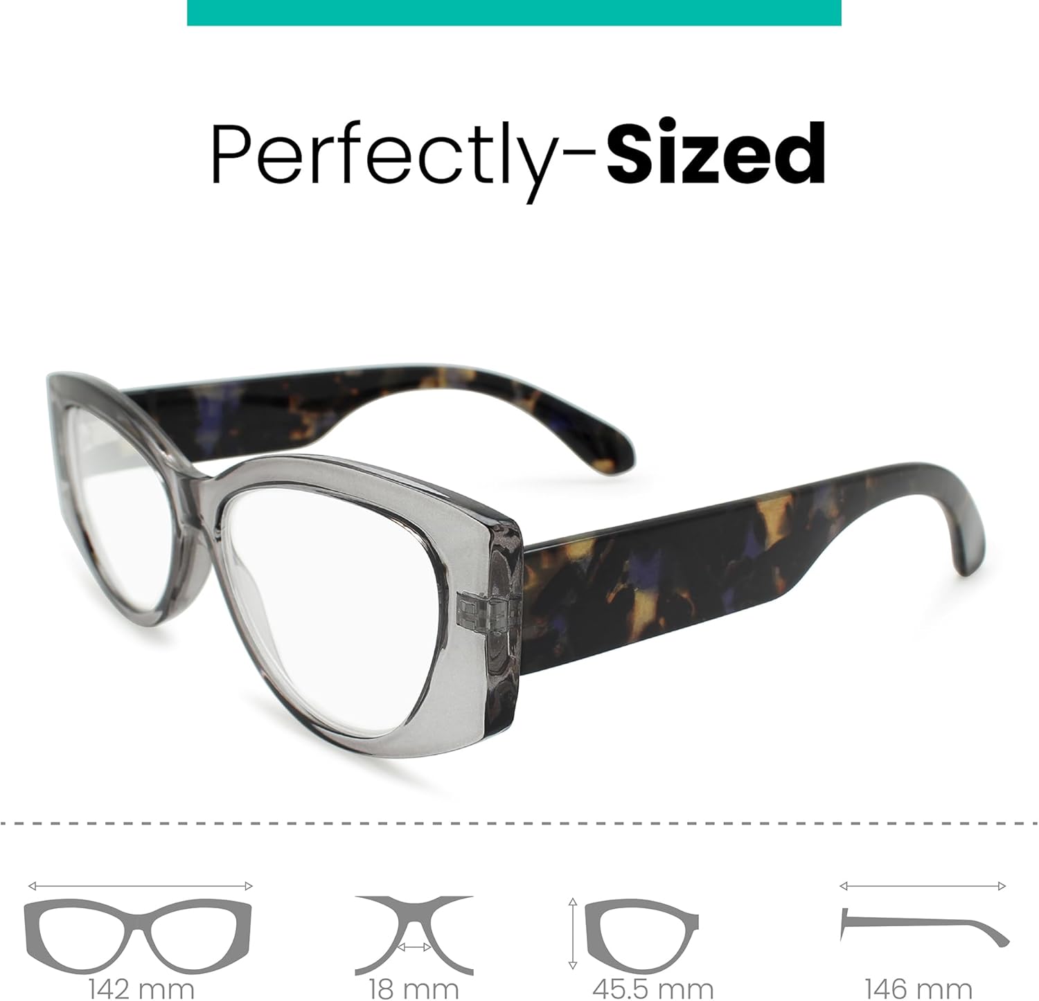 Gray Vogue – Lentes de lectura de ojo de gato de gran tamaño para mujer, para lucir elegante con alta visión, cómodos anteojos de lectura para mujer