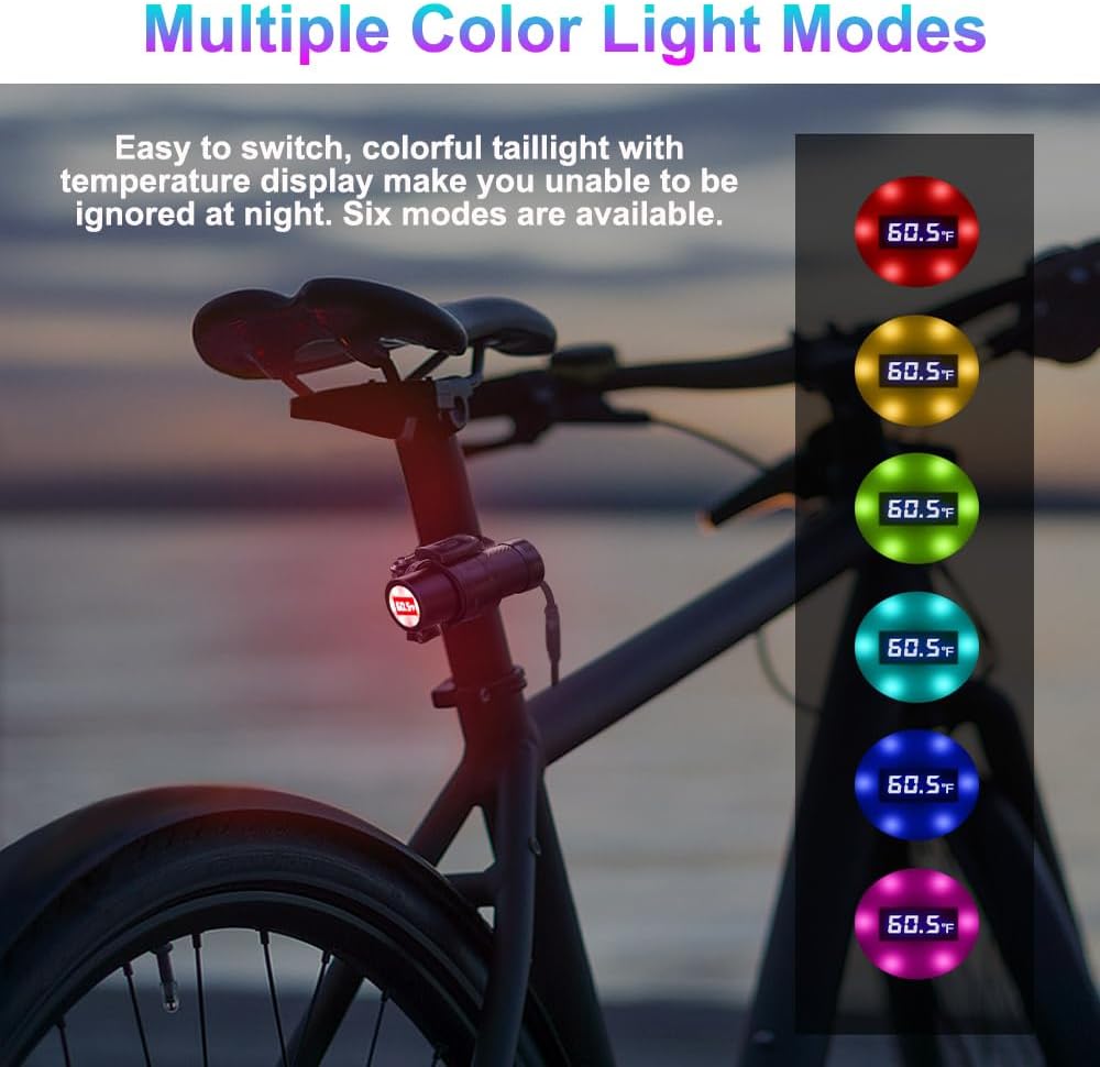 VSYSTO Cámara de bicicleta WiFi 2K con luz trasera de visualización de temperatura, visión nocturna súper gran angular de 170 SONYIMX335 lente
