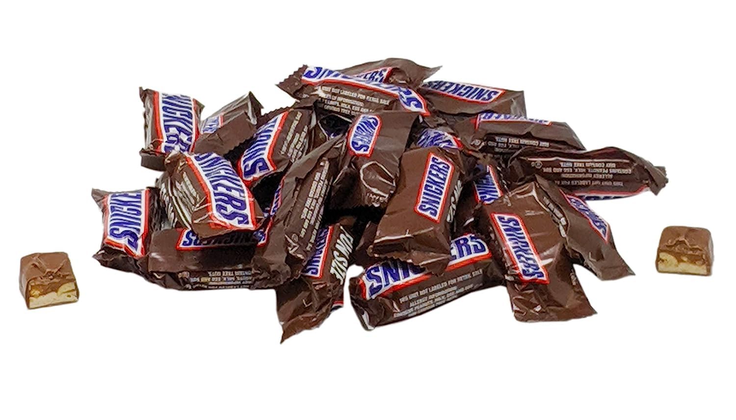 Snickers – Mini barras de caramelo a granel  Chocolate caramelo tamaño divertido bolsas de Halloween truco o trato  aproximadamente 55 bolsas