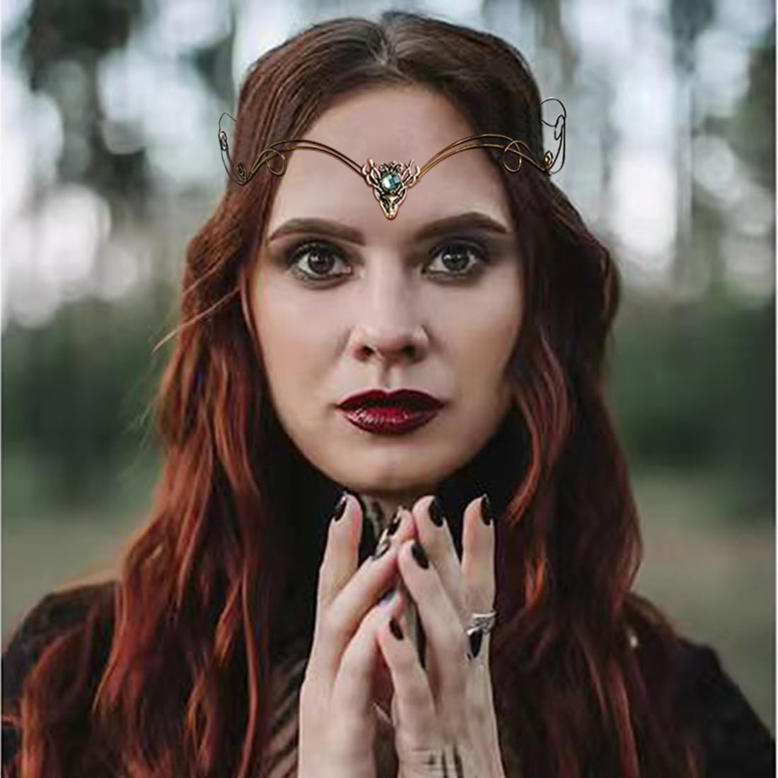 L’VOW Diadema retro para mujer, corona de hada, elfo, tiara medieval en forma de V, corona de luna, tocado vikingo, accesorios renacentistas