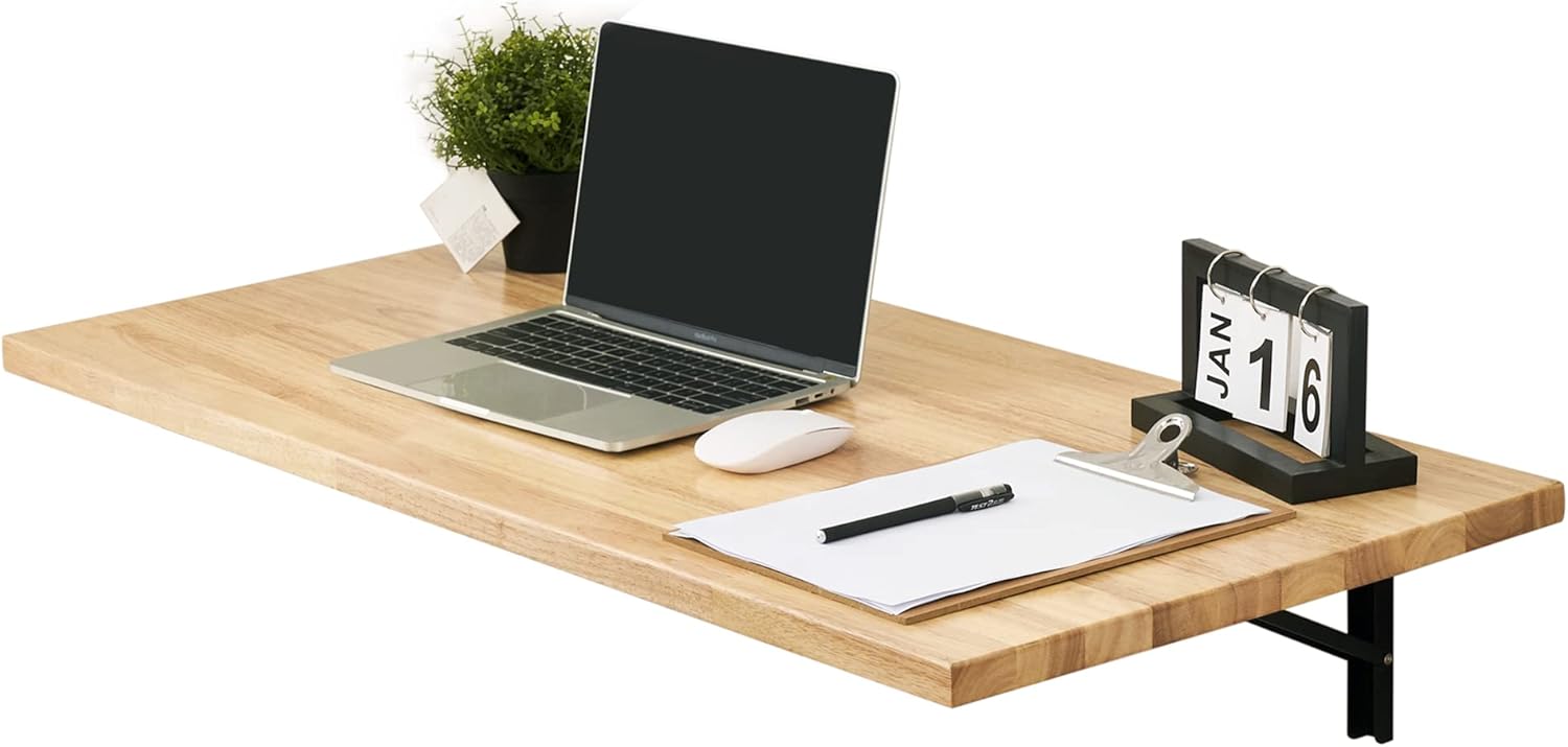 MCombo Banco de trabajo montado en la pared con mesa de madera maciza para garaje, lavandería, mesa de trabajo plegable para el hogar, oficina,