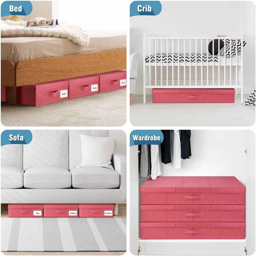 Almacenamiento debajo de la cama con tapas, paquete de 3 contenedores grandes de almacenamiento debajo de la cama, caja organizadora con asa,