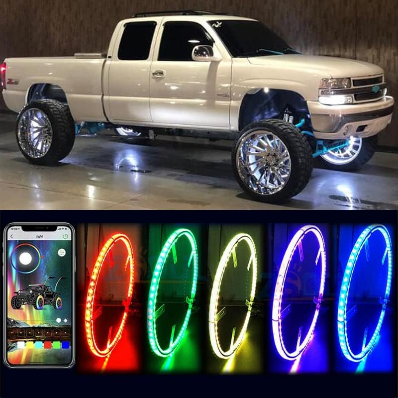 Juego de luces LED de 15.5 pulgadas para llantas de color de flujo de sueño para automóvil, camión, todoterreno, kit de anillo de rueda LED por