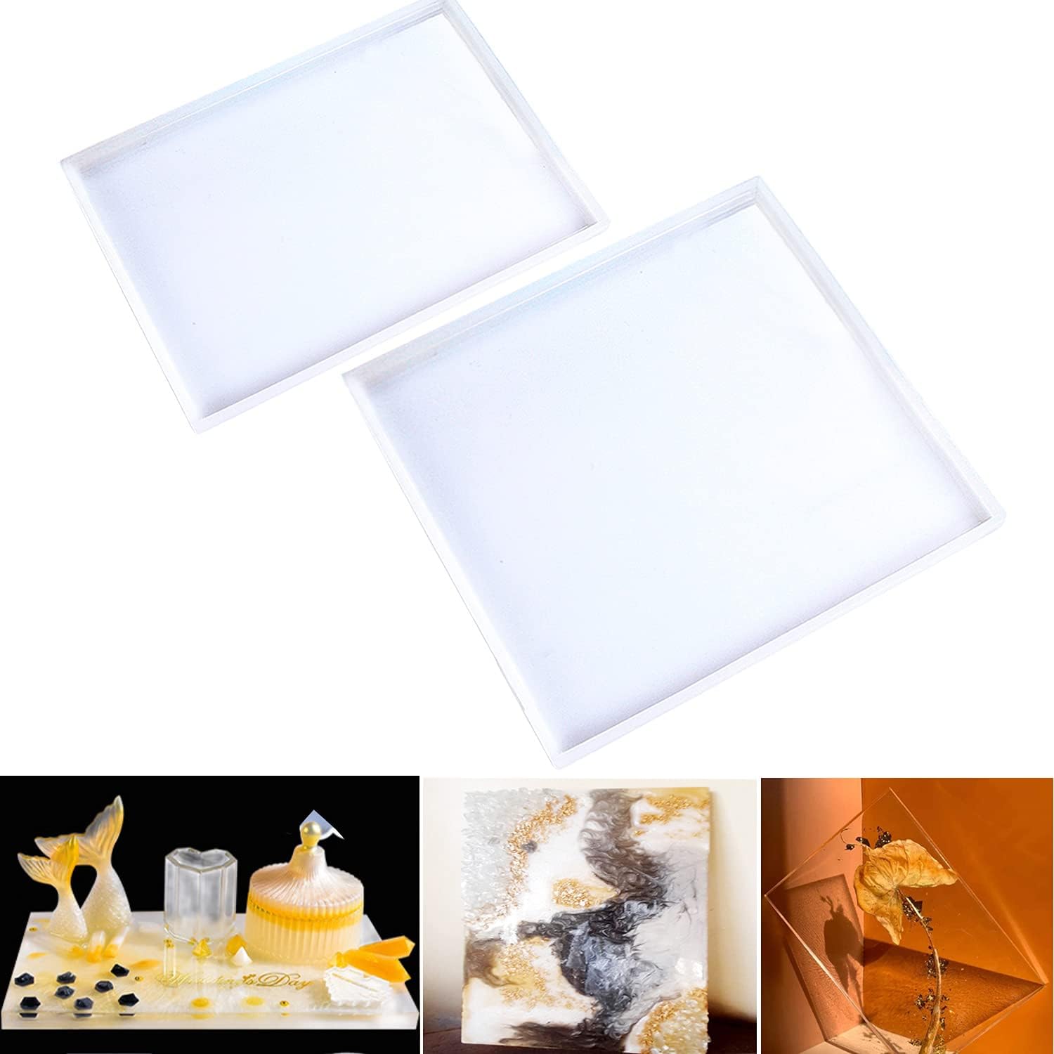 Kit de moldes de bandeja de resina de silicona grande, 2 moldes rectangulares grandes y gruesos de geoda de ágata cuadrada para servir, bandeja de