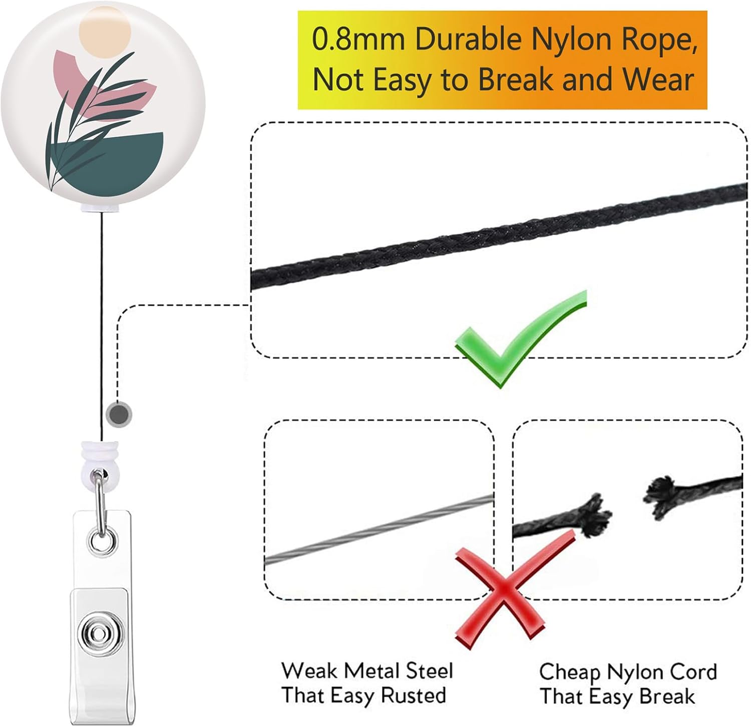 Carrete retráctil para tarjetas de identificación con clip de cocodrilo resistente, carrete decorativo para enfermera, portatarjetas (paquete de 3