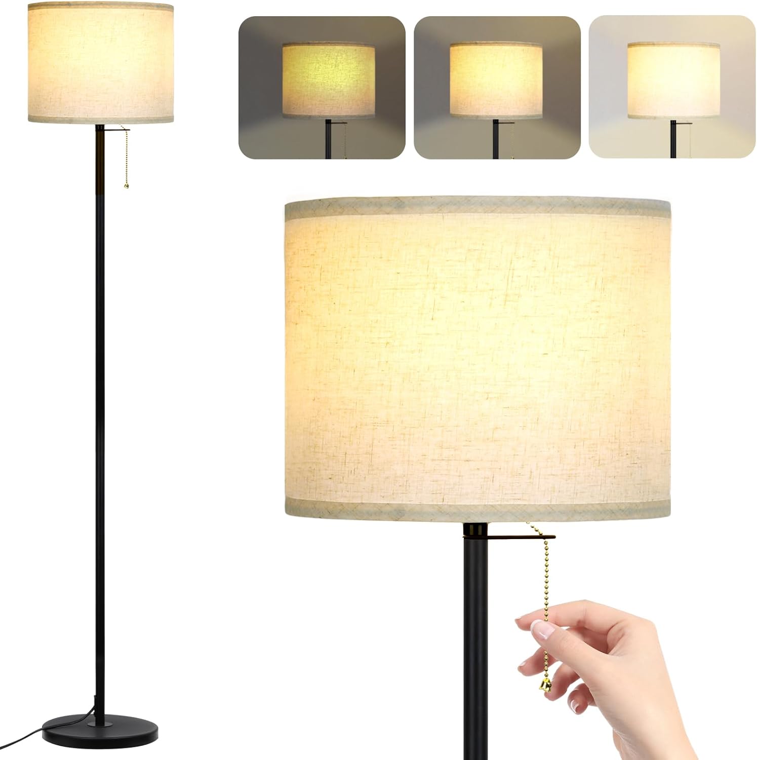 Lámpara de pie moderna para sala de estar, lámparas de pie tradicionales de granja, lámpara de poste de mediados de siglo con pantalla de lámpara de