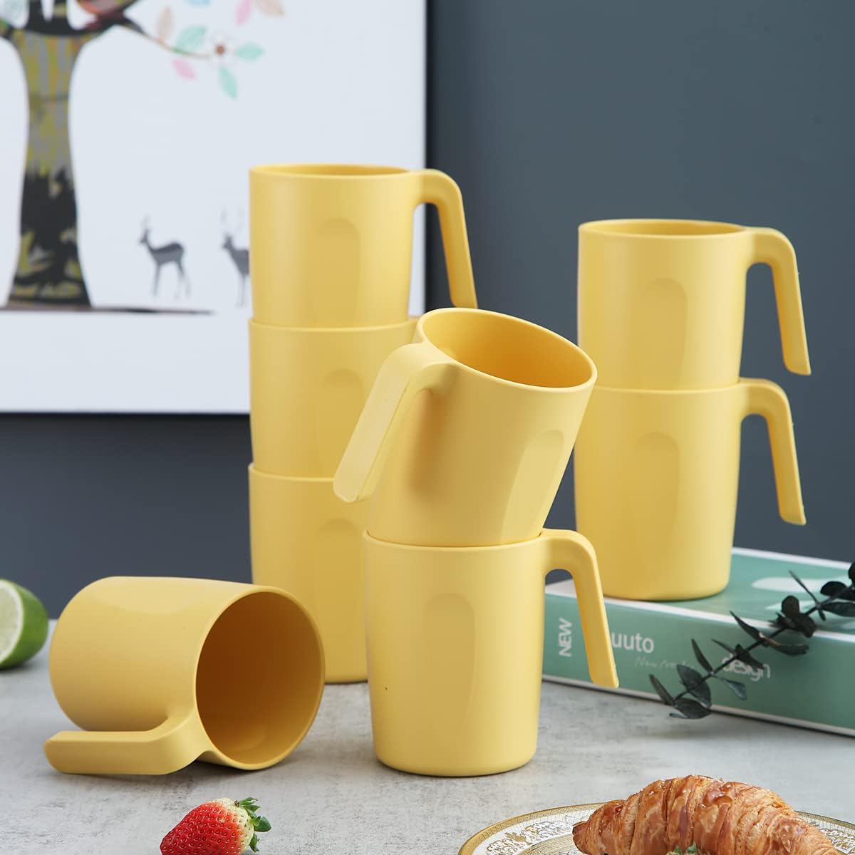 Kyraton Juego de tazas de plástico de 8 piezas, irrompibles y reutilizables, ligeras, de viaje, tazas de café, tazas de expreso, fáciles de