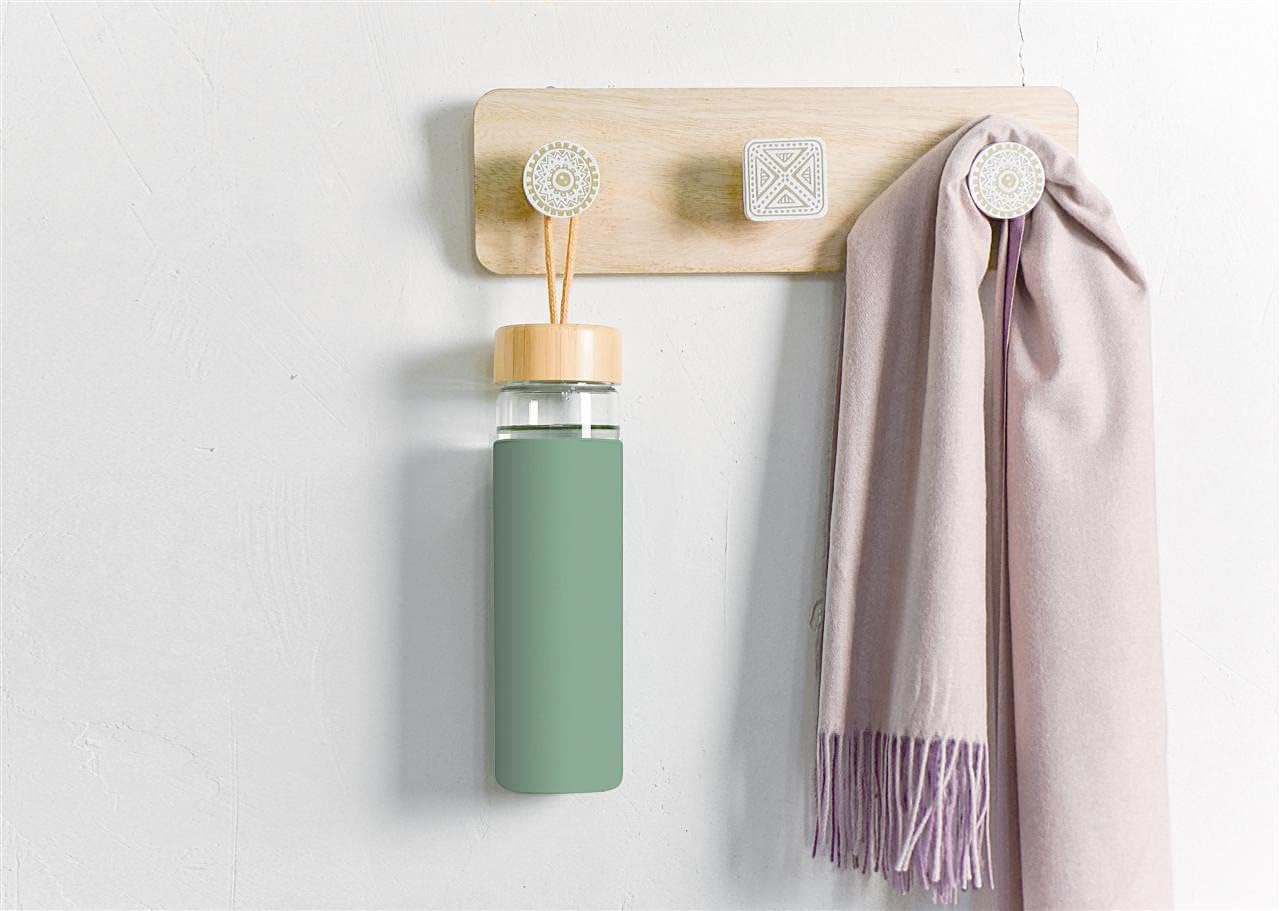 Botella de agua de vidrio de borosilicato de 20 onzas con tapa de bambú y funda de silicona, reutilizable, sin BPA, botella de vidrio con tapas,