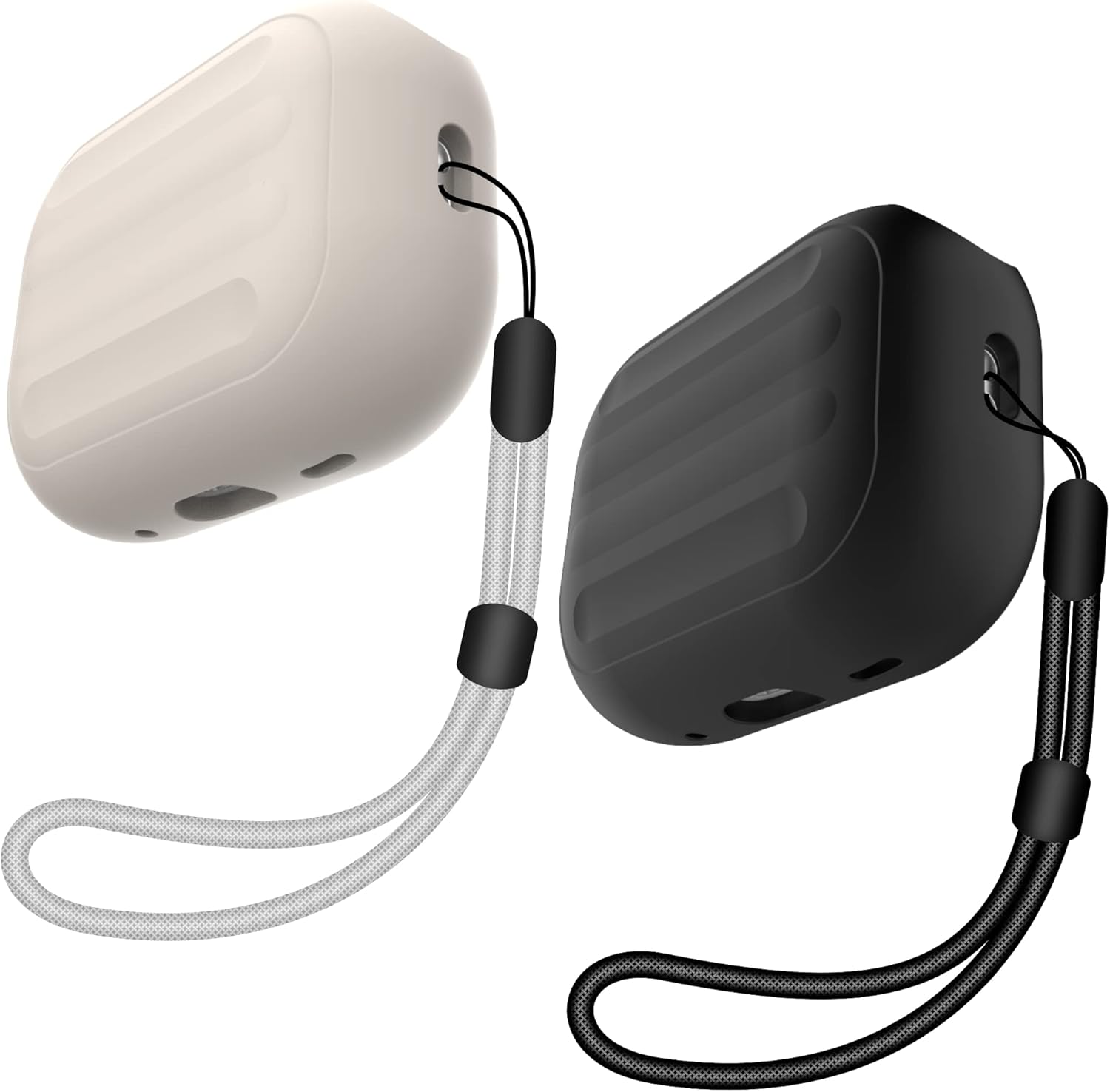 Funda antipérdida compatible con Airpods Pro 2, carga inalámbrica, LED visible, cordón incluido (negro-beige)