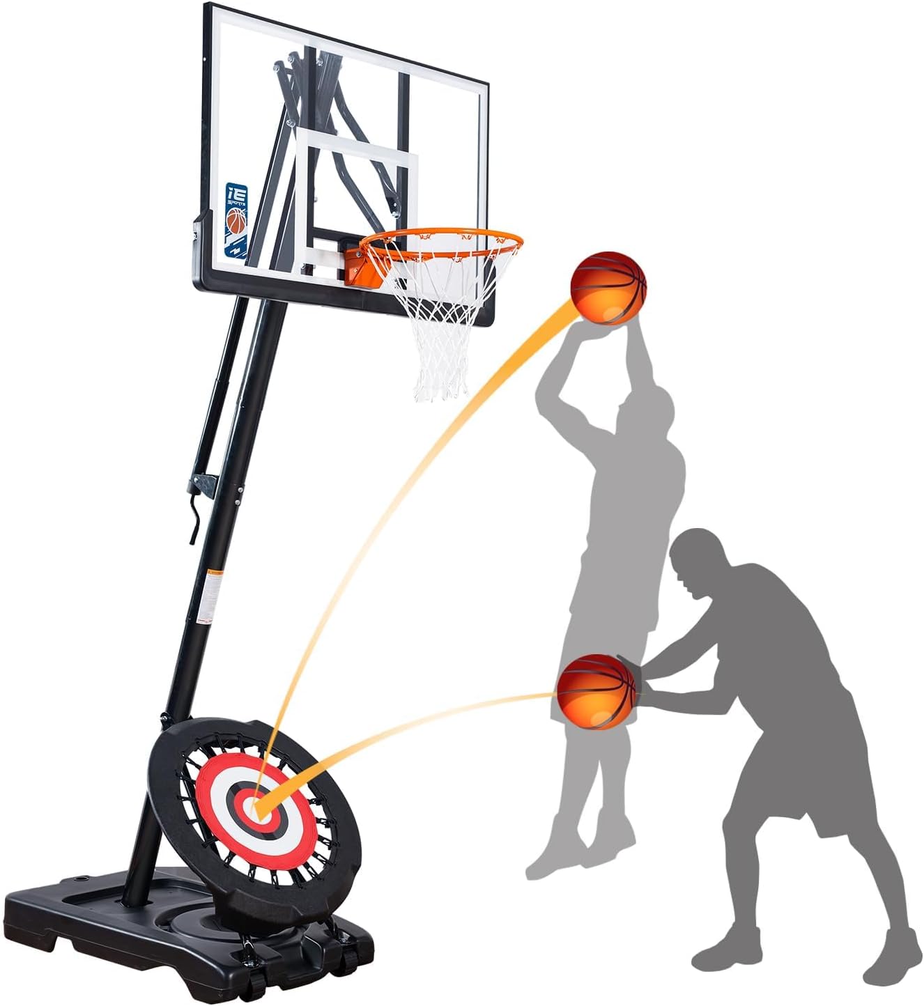 IE SPORTS Aro de baloncesto para exteriores, fácil ajuste de altura de 7.5 a 10 pies, sistema de portería de baloncesto portátil para niños y