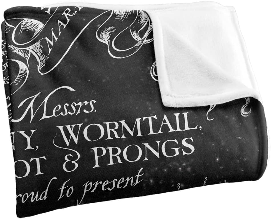 Manta de Harry Potter con licencia oficial de mapa blanco y negro, tacto sedoso, manta súper suave, 50 x 60 pulgadas