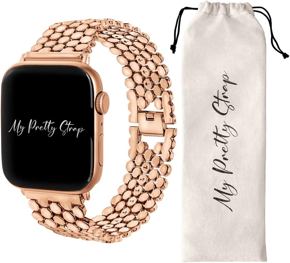 My Pretty Strap Correa de panal compatible con Apple Watch de 38401.614 in o 4244451.929 in, acero inoxidable dorado para mujer