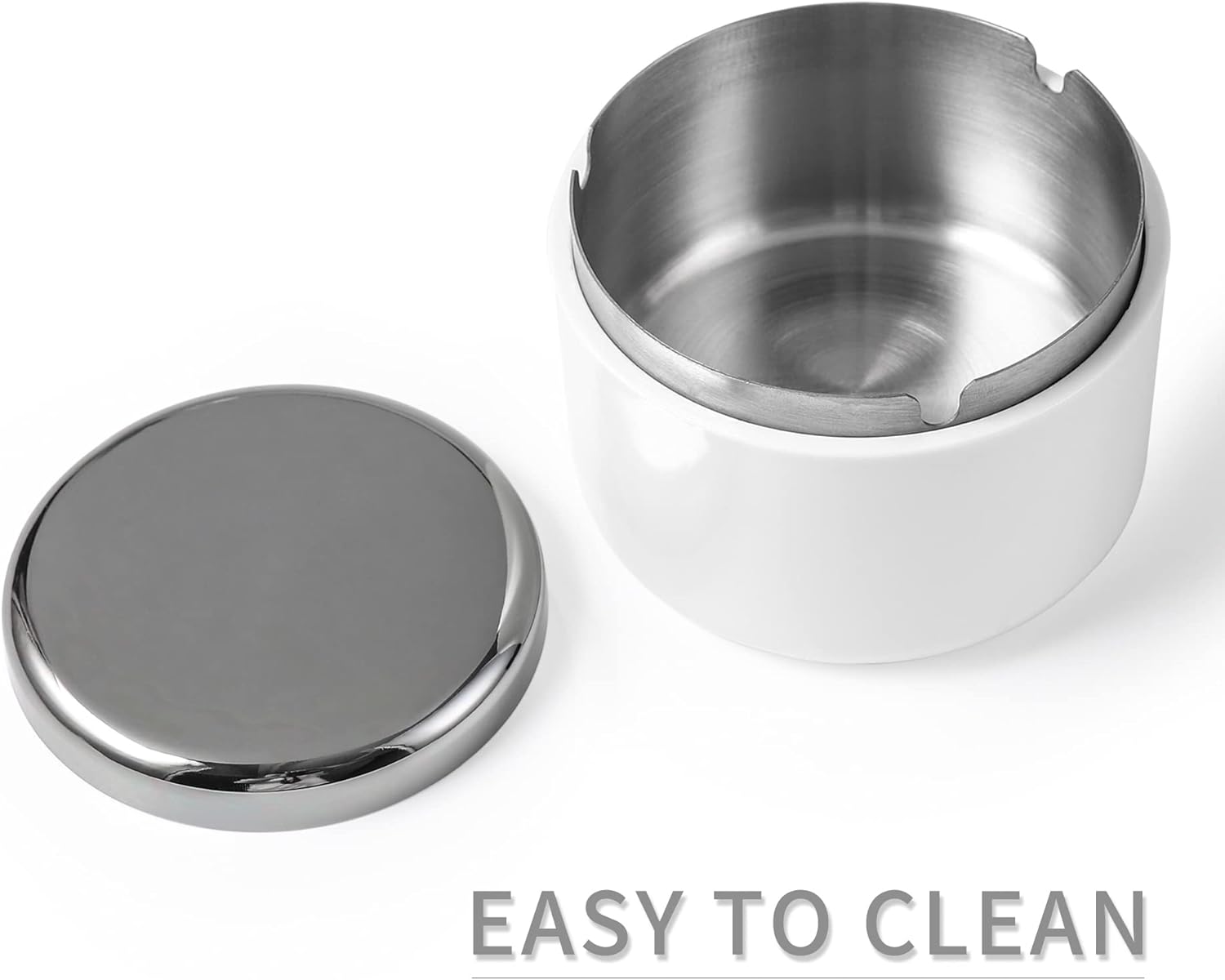 Cenicero sin humo con tapa para fumadores, revestimiento de acero inoxidable, resistente al viento, duradero, fácil de limpiar, ceniceros frescos