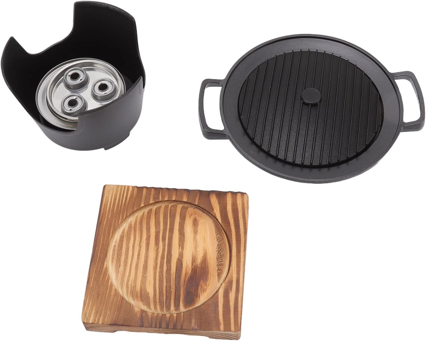 Parrilla de carbón, parrilla de carbón portátil Hibachi japonesa con base de madera, 8.46 x 6.89 x 5.31 pulgadas, parrilla portátil sin humo de
