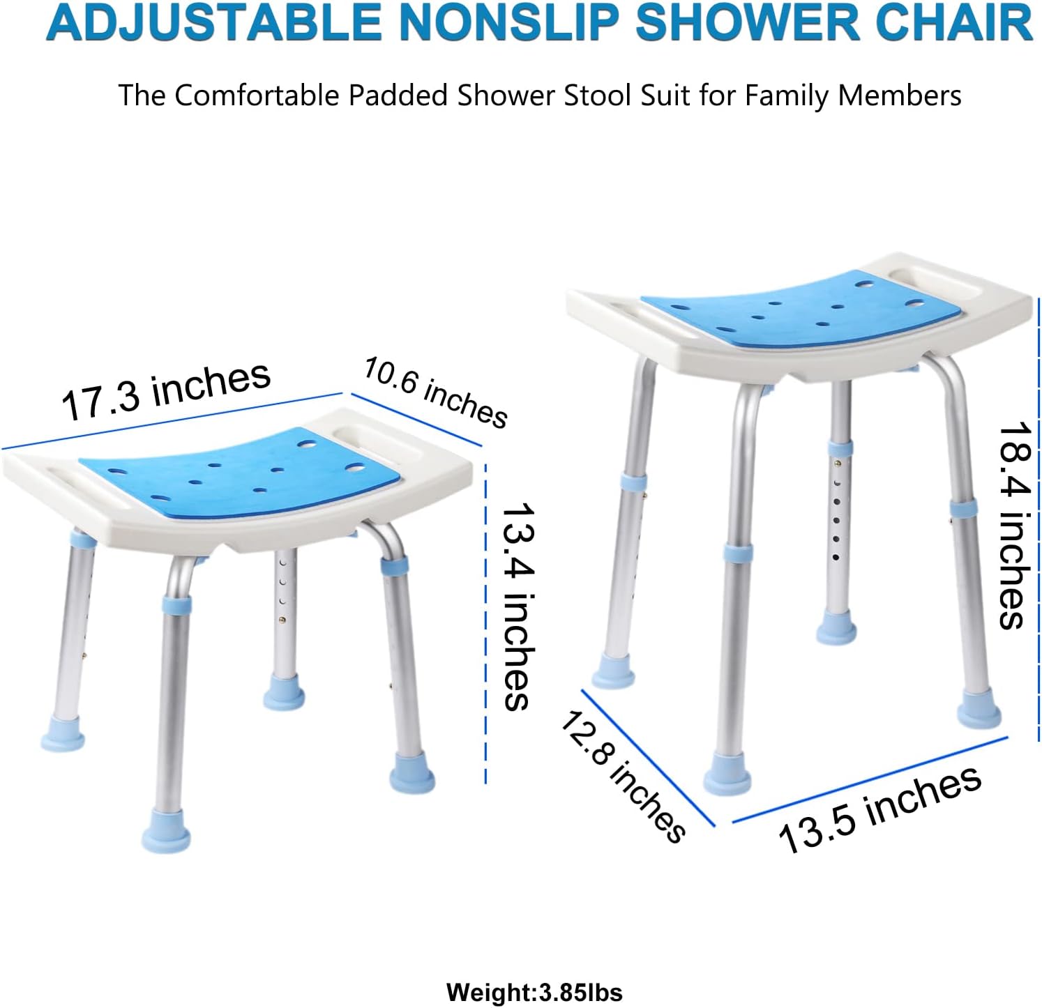 Silla de ducha para ducha interior, taburete de ducha antideslizante con orificios de asiento acolchados para bañera y baño, banco de baño