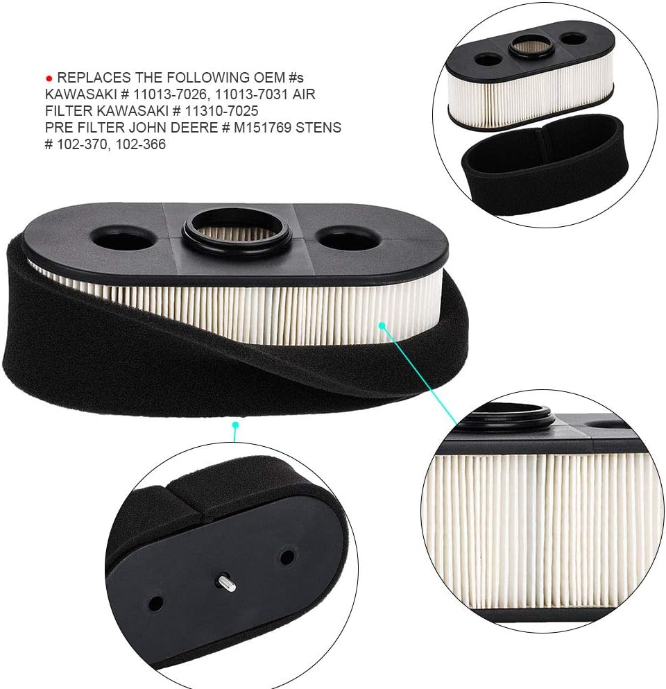 HIFROM 11013-7031 Filtro de aire con prefiltro de repuesto para Kawasaki 11013-7026 FH580V FH381V FH430V Limpiador de aire para cortacésped (paquete