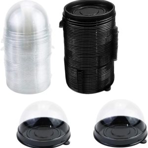 Caja de embalaje Mini contenedor para tartas Mooncake Dome Box Muffin Pod Holder Plástico transparente individual con base negra, 50 unidades Caja de embalaje Mini contenedor para tartas Mooncake Dome Box Muffin Pod Holder Plástico transparente individual con base negra, 50 unidades