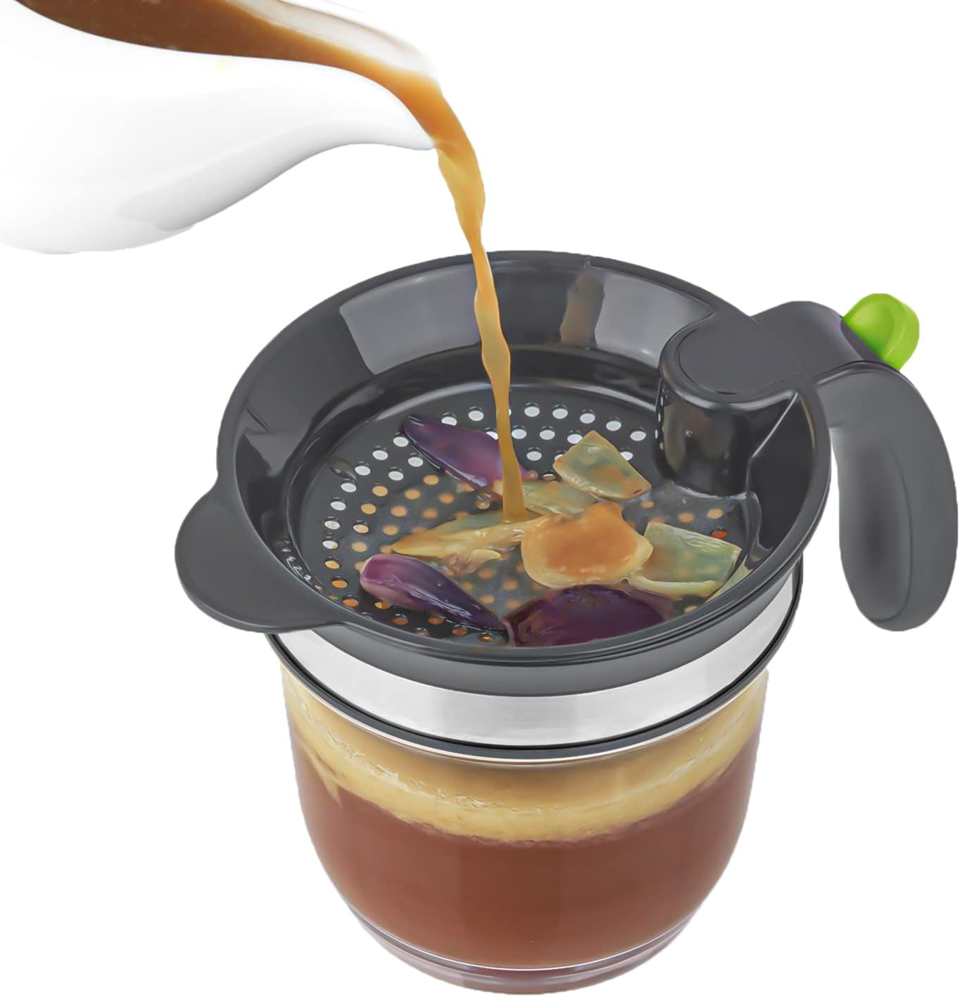 Separador de grasa de plástico de 4 tazas con liberación inferior, separador de grasa en salsa, taza medidora de aceite de sopa, incluye una prensa