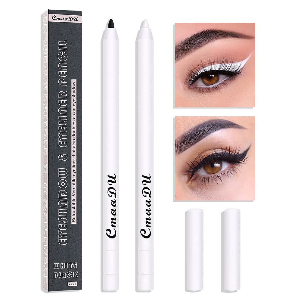 2 lápices delineadores de ojos blanco y negro, lápiz delineador de ojos mecánico profesional, iluminador de ojos, maquillaje de ojos con sacapuntas