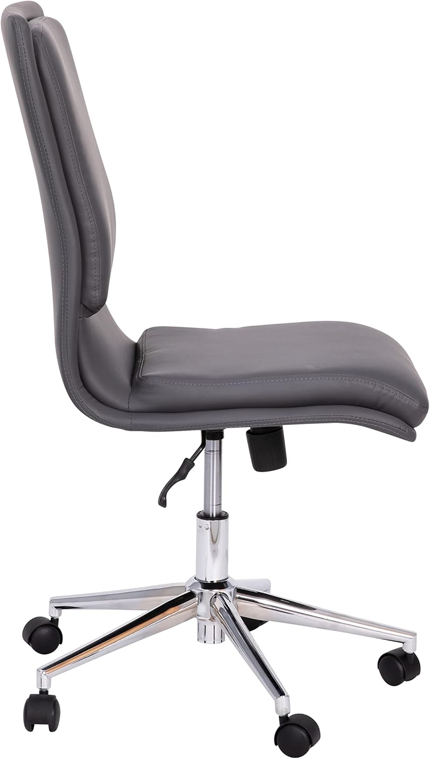 Flash Furniture Madigan – Silla de oficina Task  Lujosa tapicería gris LeatherSoft  Acolchado medio respaldo y asiento  Base cromada ajustable en