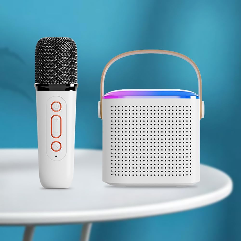 Mini máquina de karaoke para adultos y niños, altavoz portátil de karaoke Bluetooth con micrófono inalámbrico y luces LED, regalos de karaoke para
