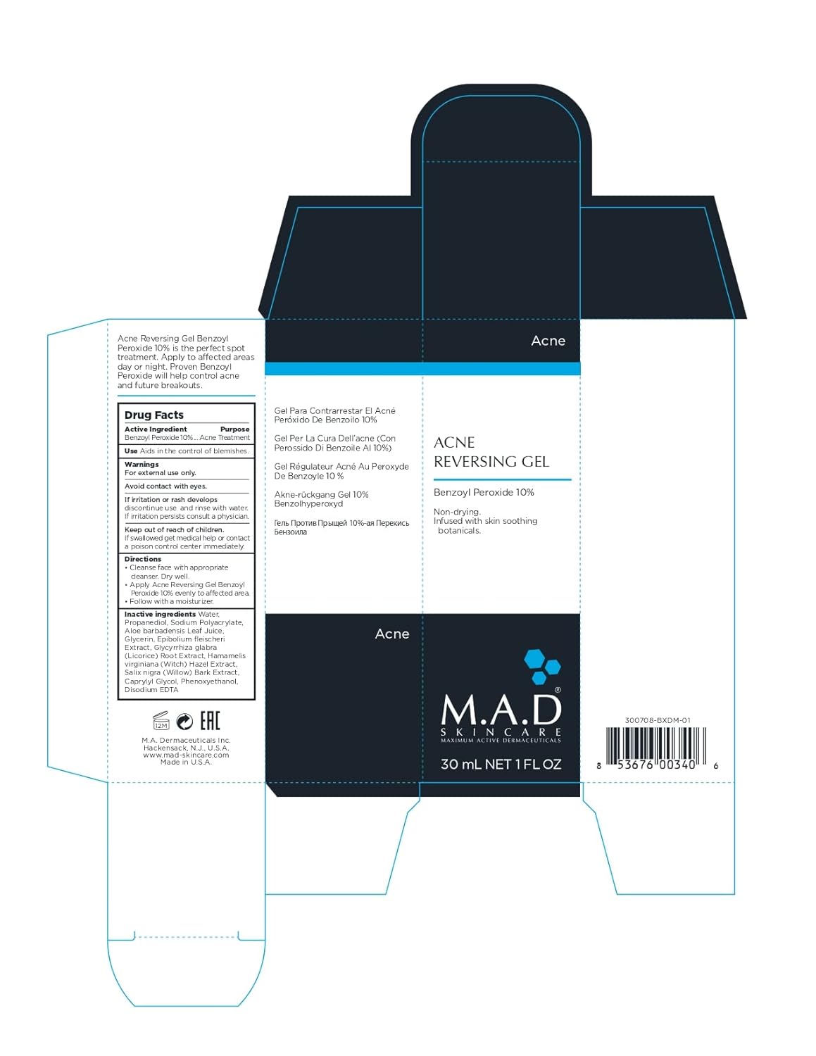 M.A.D Skincare – Gel inverso para el acné, control de manchas de peróxido de benzoilo que no se seca, 1 onza