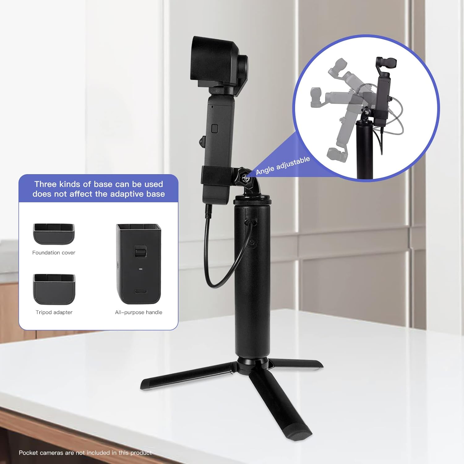 Agarre de mano de carga para cámara DJI Osmo PocketPocket 2, barra de extensión de banco de energía con trípode y adaptador de montaje, parasol de