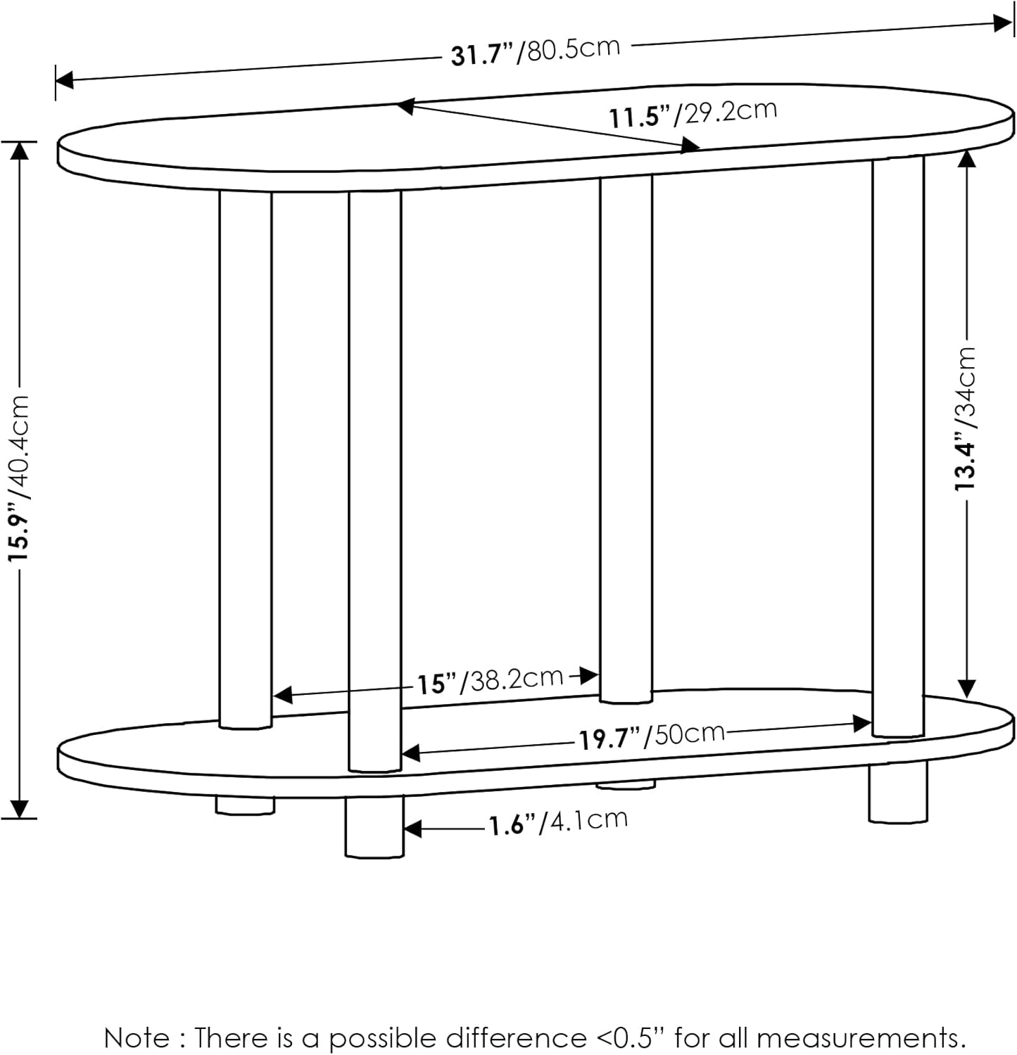 Furinno Turn-N-Tube – Mesa con laterales ovalados moderna, se monta sin herramientas, color blanco y blanco virgen