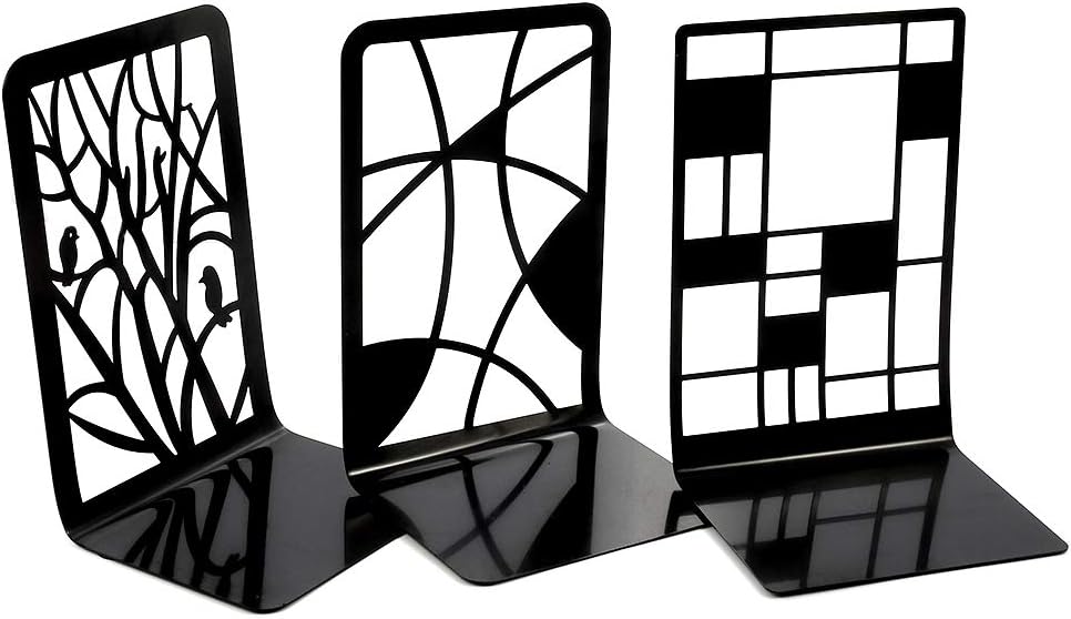 Sujetalibros para libros, extremos para libros, 3 pares de sujetalibros de metal antideslizante para libros pesados, soporte decorativo para divisor