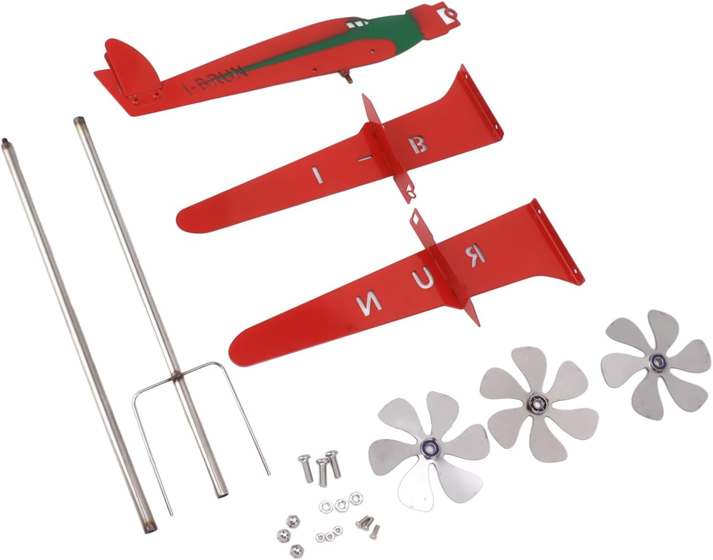 Molino de viento para aviones, metal con forma de avión para el clima, hilandero de viento 3D, rojo, a prueba de óxido, liso, molino de viento de