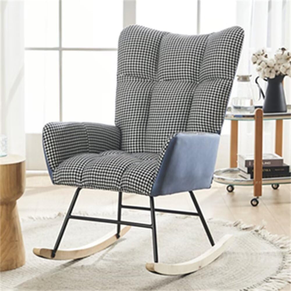 TRIPLE TREE Mecedora para guardería, moderna mecedora de cuero suave con asiento acolchado y respaldo alto, cómoda silla decorativa tapizada con
