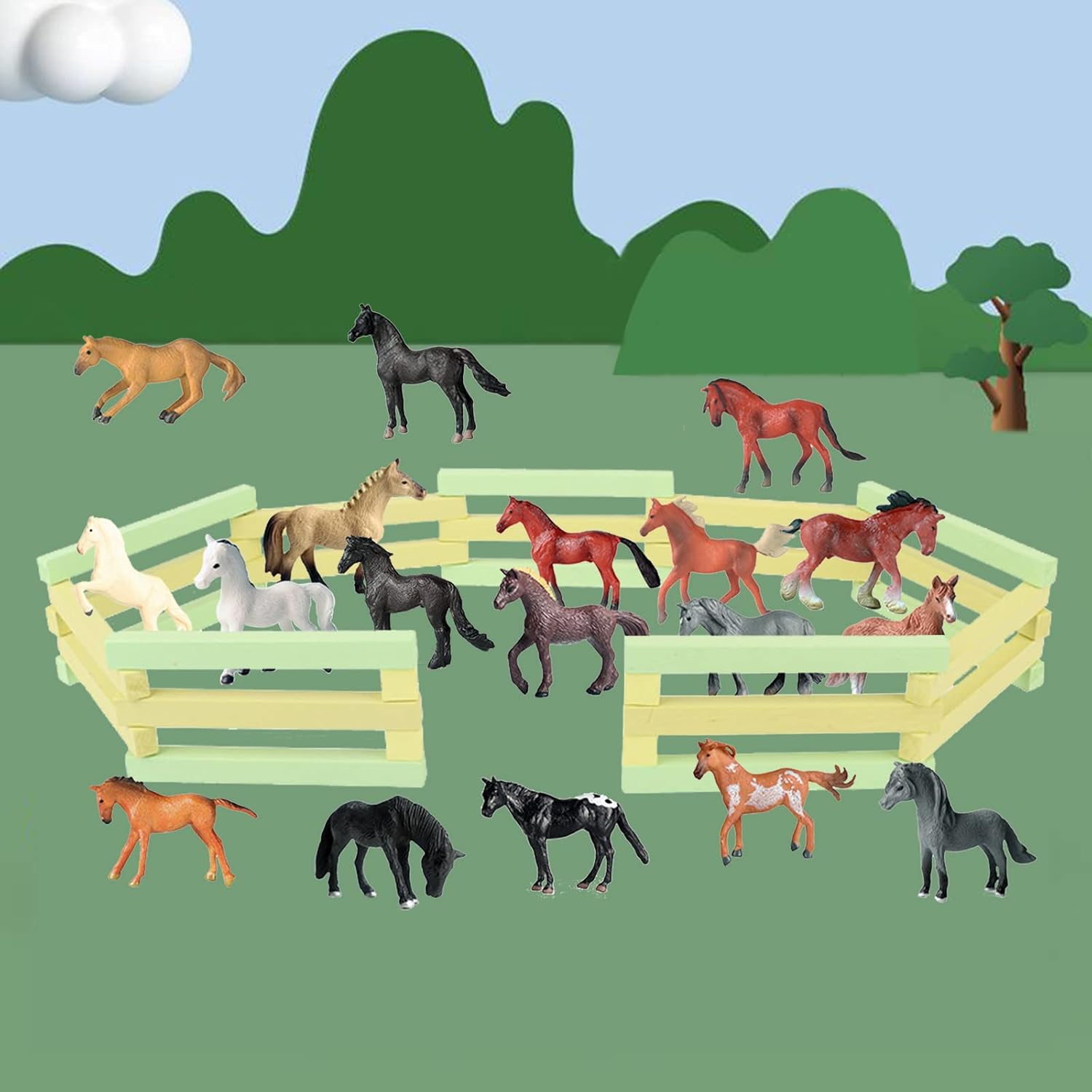 RCOMG 18 piezas de juguetes de caballo para niñas y niños, figuras de caballo de caballo de caballo miniatura de plástico de granja realista, regalo