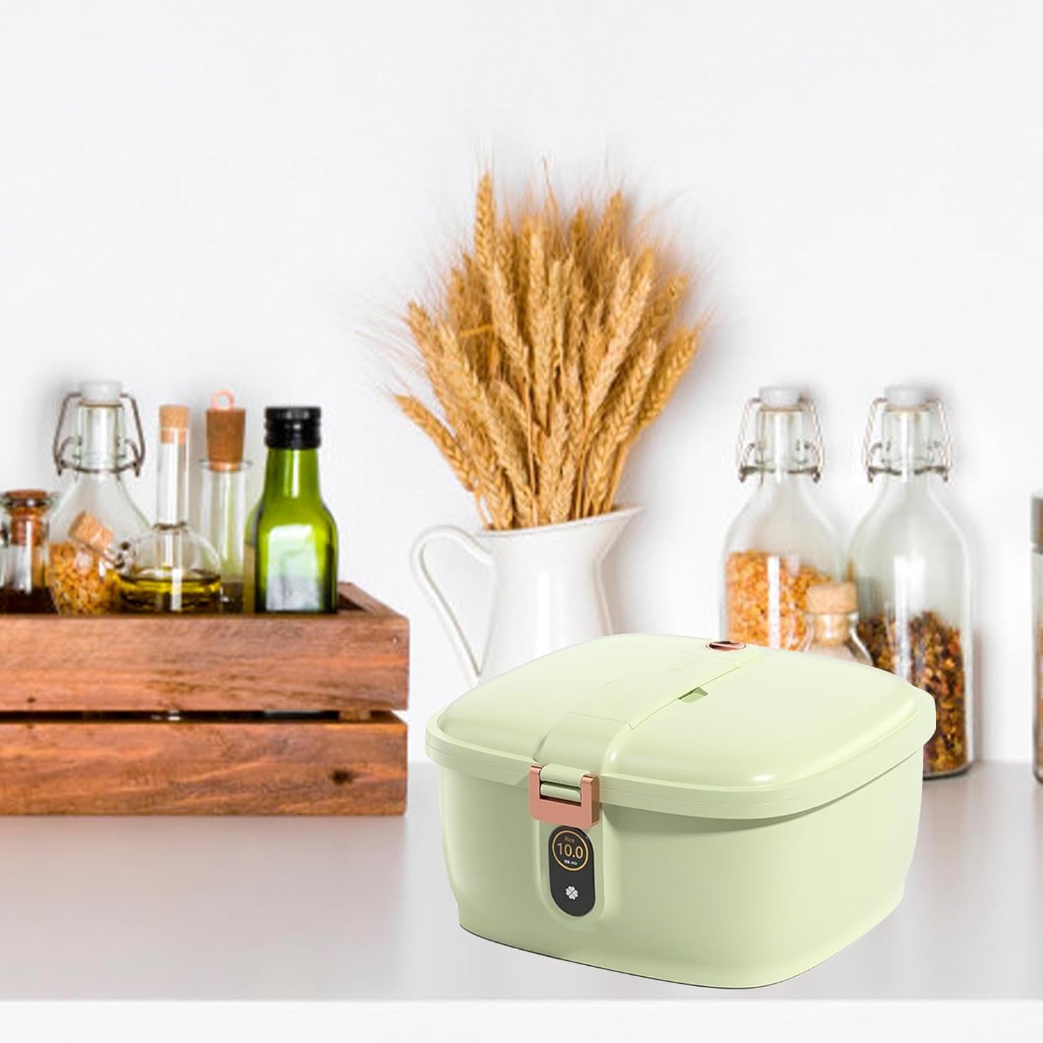 Recipiente de almacenamiento de arroz, dispensador de arroz de gran capacidad, cubo de arroz sellado hermético, dispensador de granos de cocina,