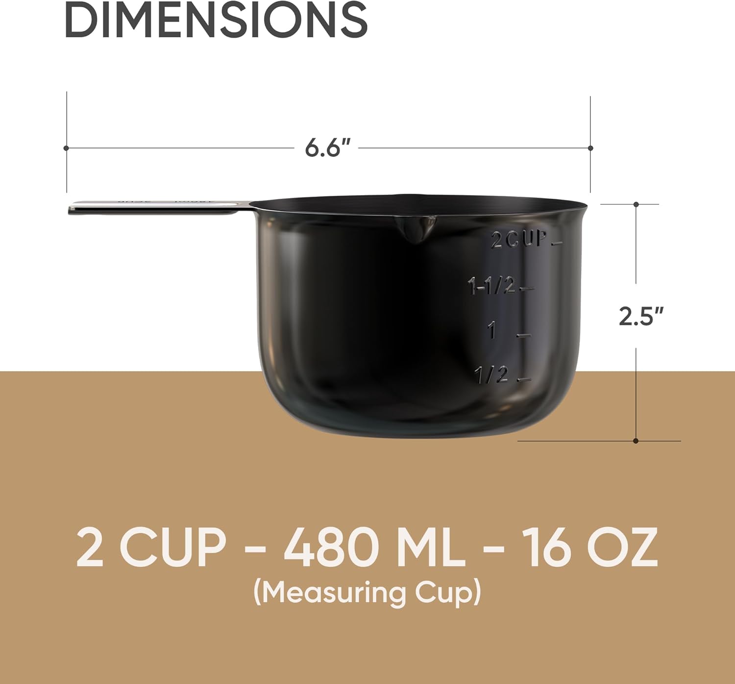 Color Up Taza medidora prémium de 2 tazas (16.2 fl oz), acabado negro de acero inoxidable, construcción de una pieza, apta para lavavajillas,