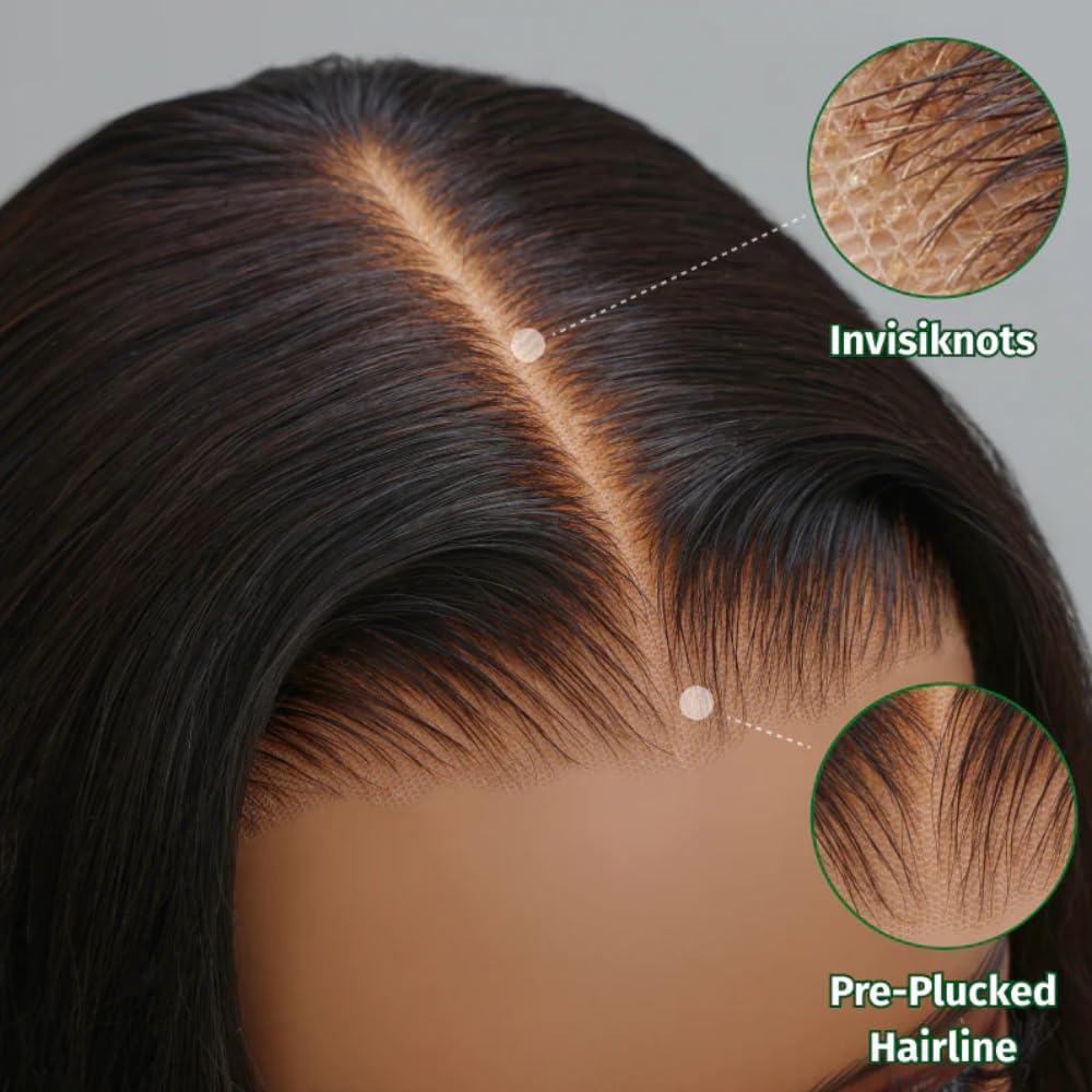 KLAIYI Bye Bye Knots 7×5 pre corte encaje peluca sin pegamento 16 pulgadas