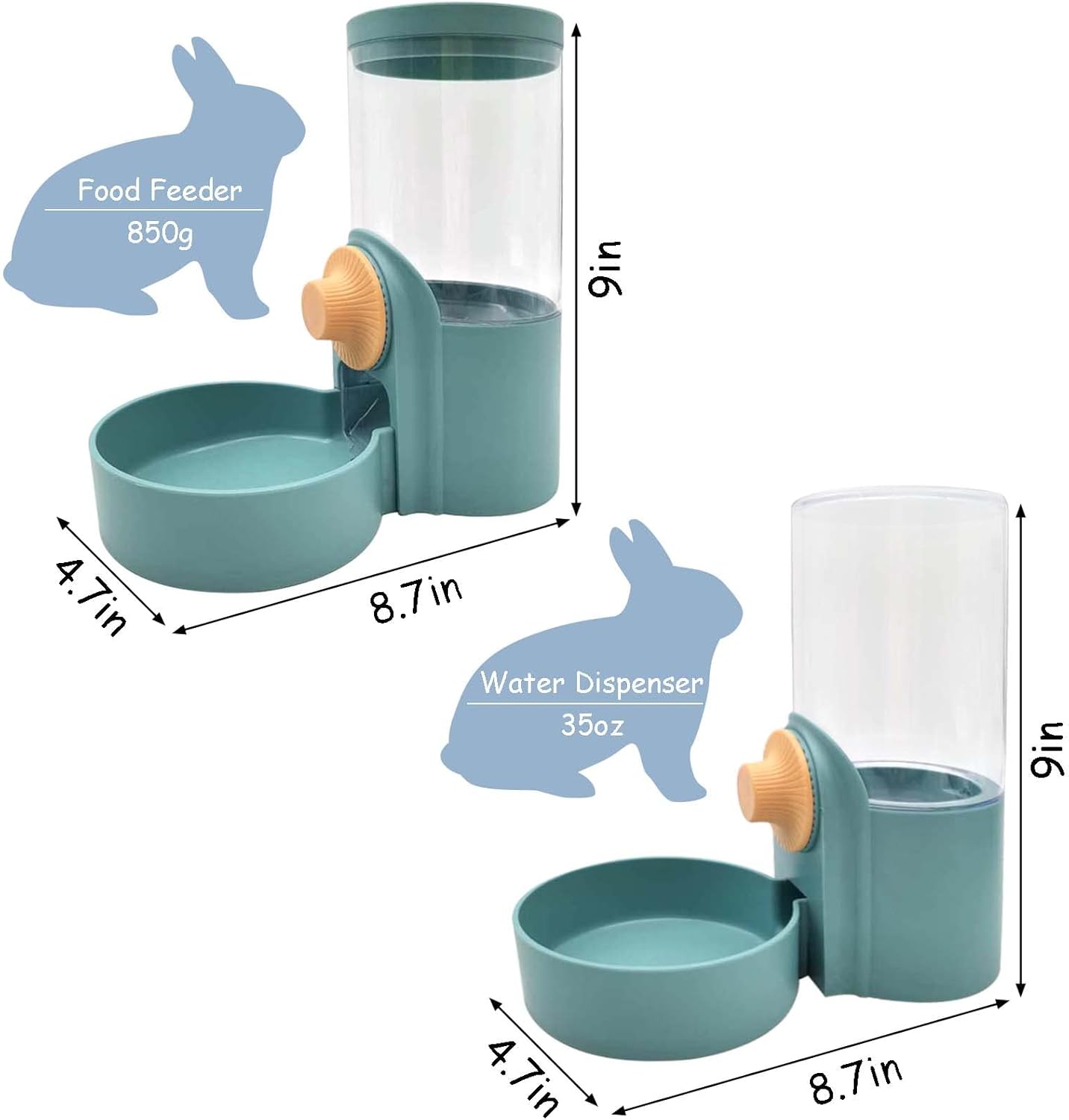 kathson Dispensador automático de agua para colgar con conejo, 35 onzas, alimentador automático por gravedad para gatos, juego de bebederos de agua