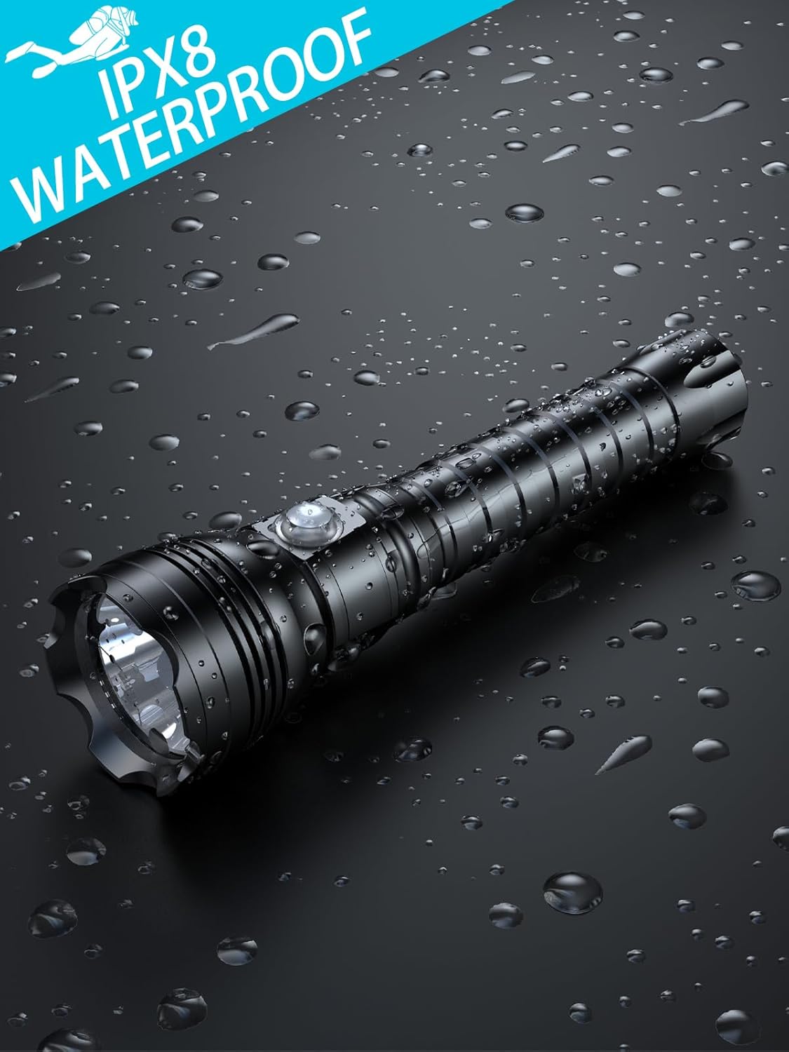 Genwiss Luces de buceo, linterna subacuática de 6000 lúmenes, más profunda 656.2 ft IPX68 impermeable, alta luz LED XHP70 recargable de lúmenes, 4