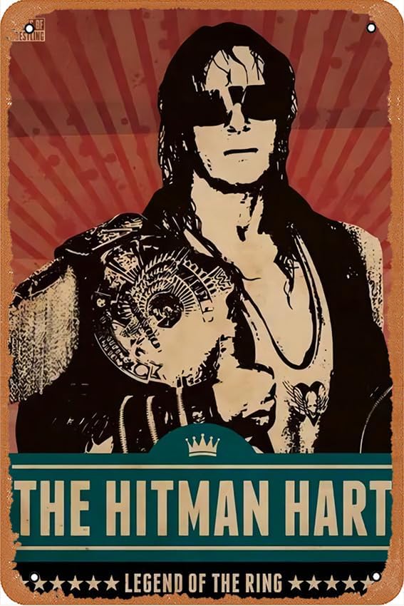 Bret The Hitman Hart – Letrero de metal retro para decoración de pared de cocina, hogar, bar, placas de 12 x 8 pulgadas