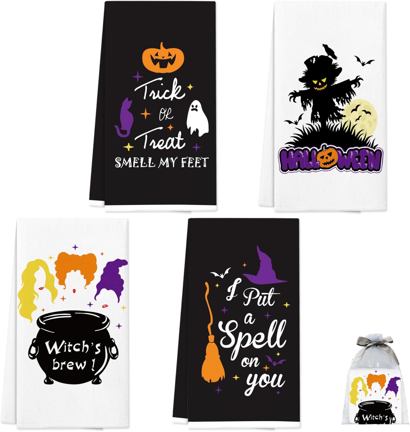 Nialnant Toallas de cocina de Halloween, paños de cocina de espantapájaros negros, decoraciones de fiesta de Halloween, toallas de mano para cocina,