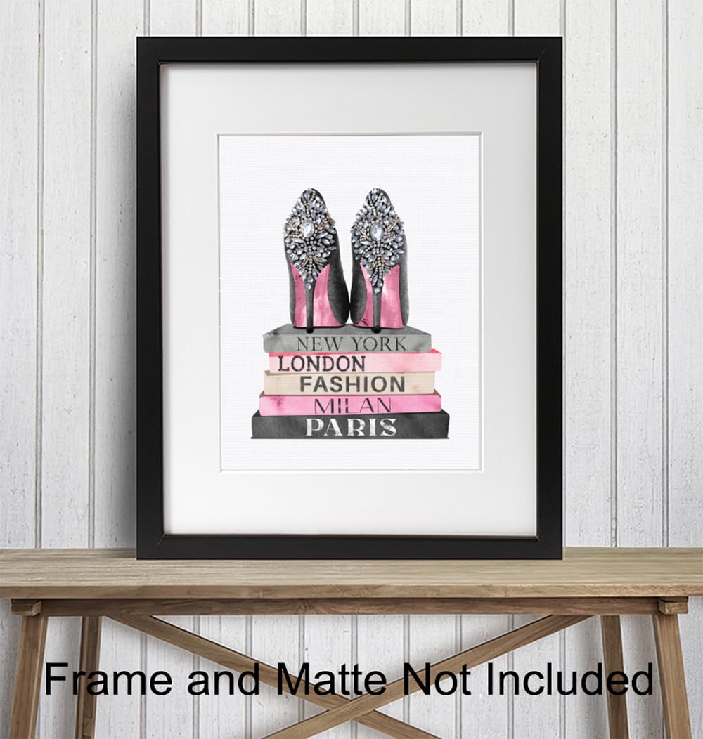 Glam Fashion Design Wall Art 11×14 – Luxury Gift for Women – Pink Black Poster – Girls Bedroom, Living Room Decor – Fashion Wall Art for Women –