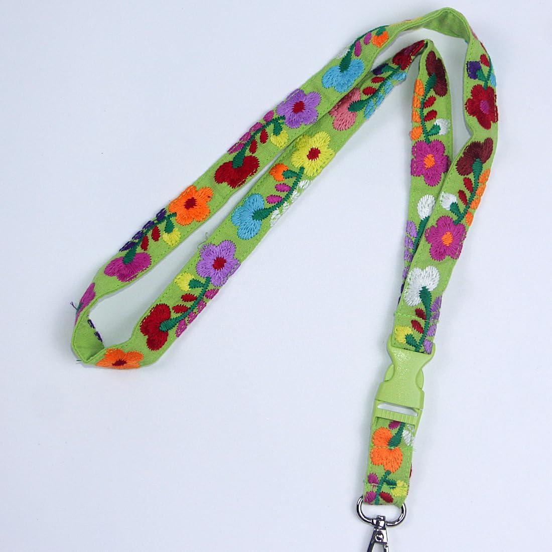 YZXDORWJ Cordón mexicano bordado floral con clip para llaves, estilo bohemio, para identificación con hebilla de seguridad