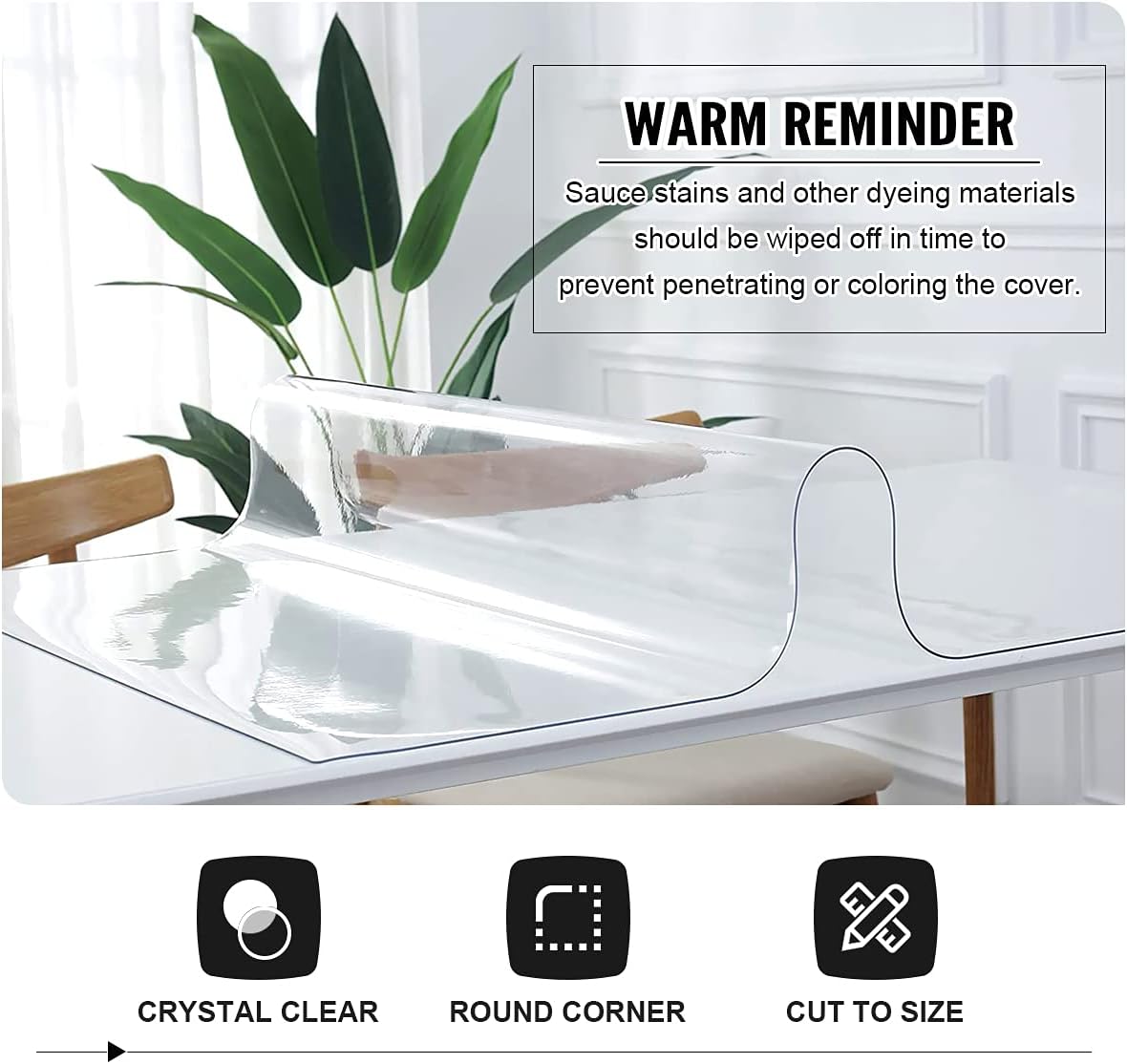 Protector de mesa transparente de 0.079 in de grosor, 48 x 36 pulgadas, protector de mesa para mesa de comedor, cubierta de mesa de plástico