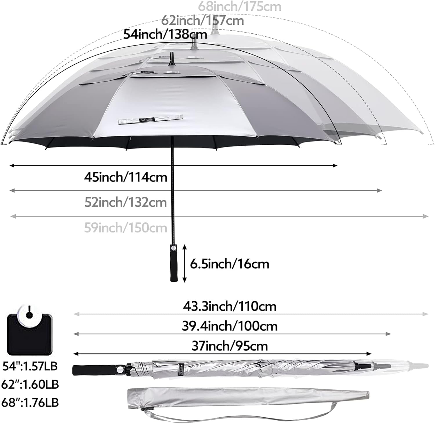 G4Free Paraguas de golf con protección UV de 47546268 pulgadas, con apertura automática, doble toldo con ventilación de gran tamaño, extra grande,
