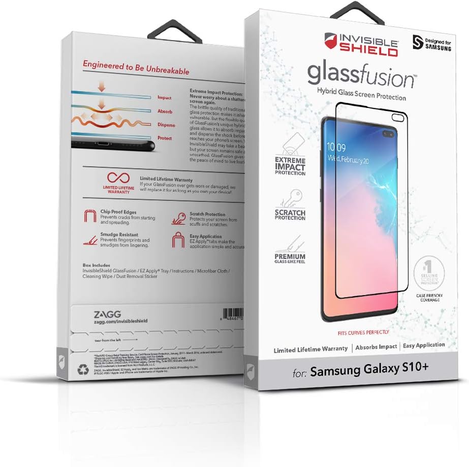 ZAGG 200302956 Invisbleshield Glass Fusion – Vidrio híbrido de ingeniería – Protector de pantalla – Hecho para Samsung Galaxy S10+